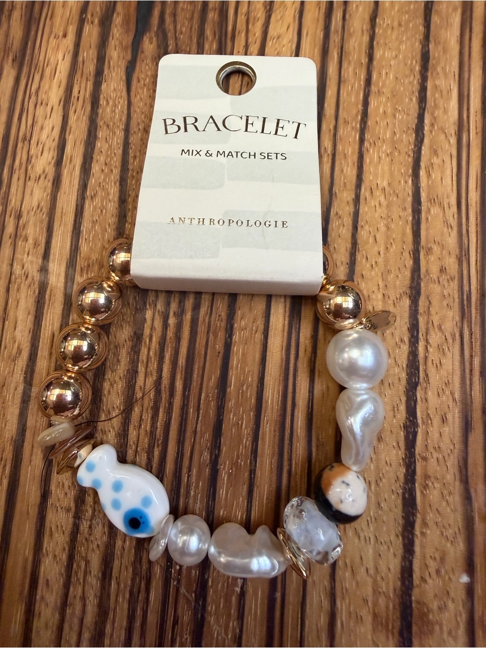 NWT Anthropologie stretch Gold and Pearl Beaded Bracelet
